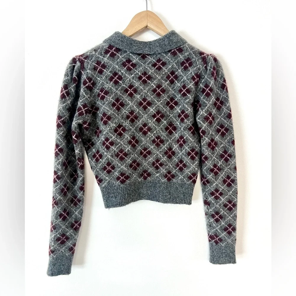 Zara Gray Knit Argyle Shorts & Long Sleeve‎ Collared Top Wool Blend Set Size S/M